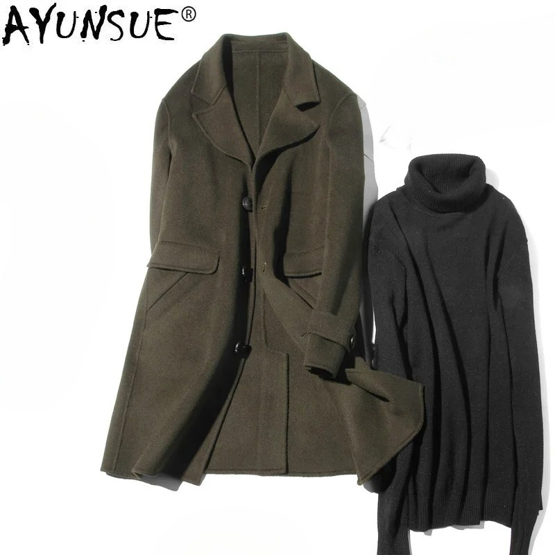 Wool Coat Peacoat - AYUNSUE 100% Mantel Wol Pria Musim