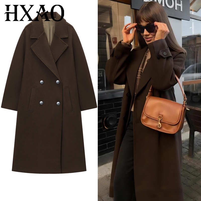 Wool Coat Peacoat - Jaket Wanita HXAO, Mantel Wol Tweed