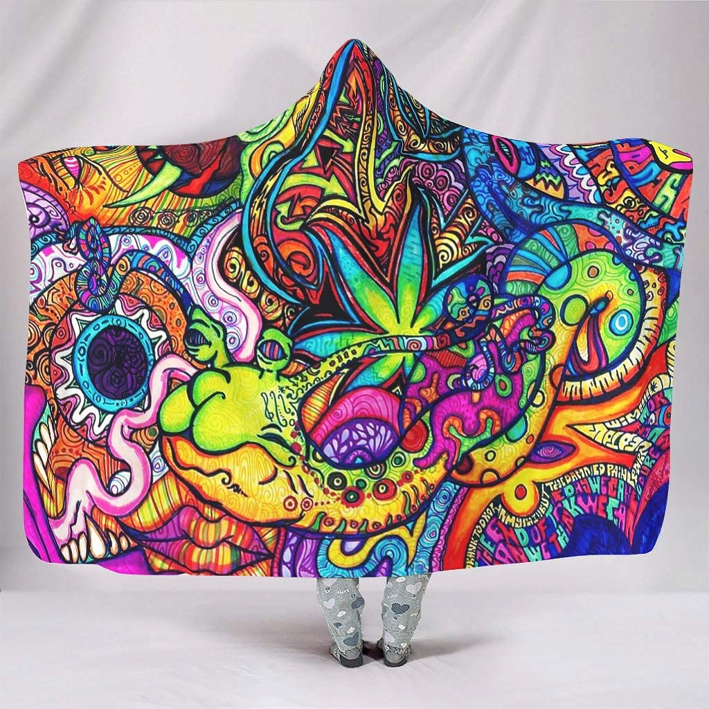 Sherpa Hoodie Fleece - Selimut bertudung pelangi Trippy cerah abstrak