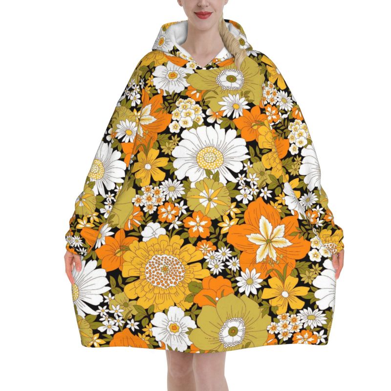 Sherpa Hoodie Fleece - Hoodie Selimut Retro Motif Bunga Hippie