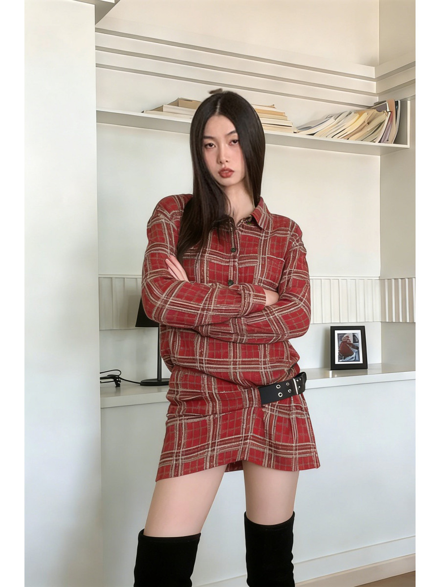 Flannel Shirt Lined - Gaun kemeja flanel kotak-kotak punk dengan