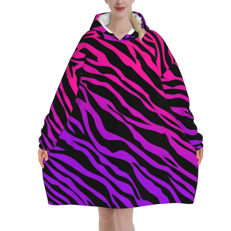 Sherpa Hoodie Fleece - Selimut Hoodie Wanita Motif Zebra, Ukuran