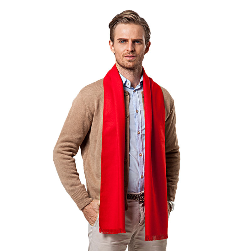 Wool Scarf Men - Syal pria warna polos, syal merah