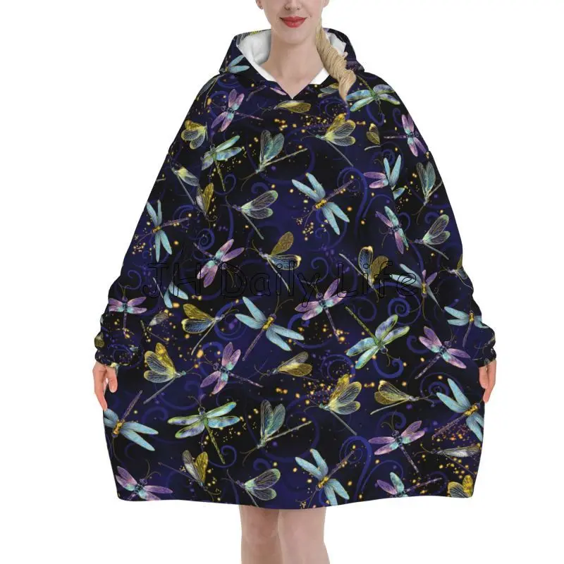 Sherpa Hoodie Fleece - Dragonfly Galaxy Selimut Dapat Dipakai Hoodie
