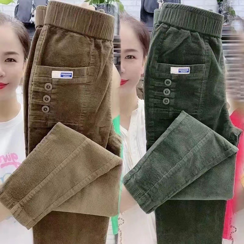Corduroy Pant Warm - Celana longgar wanita, celana pesta kasual
