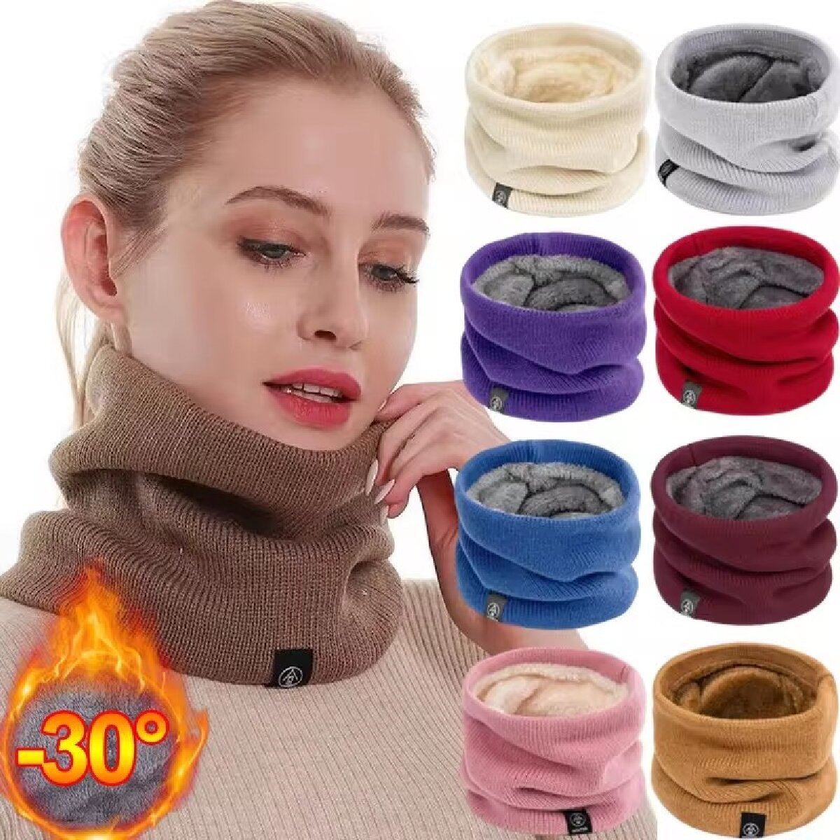 Neck Gaiter Fleece - Syal wol rajut wanita, padat mewah
