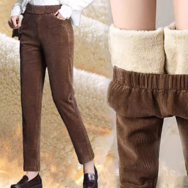 Corduroy Pant Warm - Celana panjang kasual wanita, bawahan legging