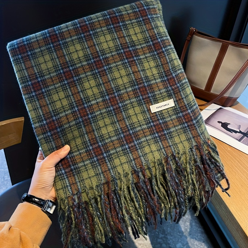 Syal rumbai kotak-kotak hijau  - Cashmere Pashmina Wrap ulasan dan harga