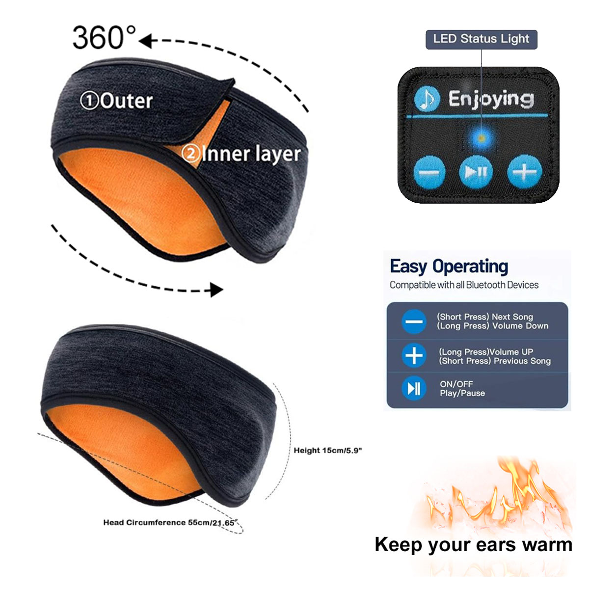 Headphone Bluetooth Nirkabel H - Winter Headband Fleece ulasan dan harga