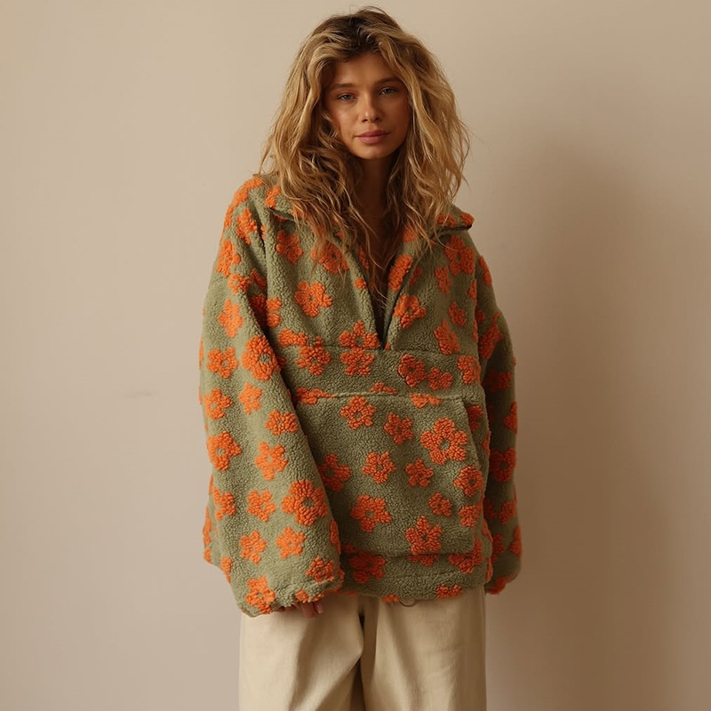 Sweater Sherpa Floral Setengah - Sherpa Hoodie Fleece ulasan dan harga