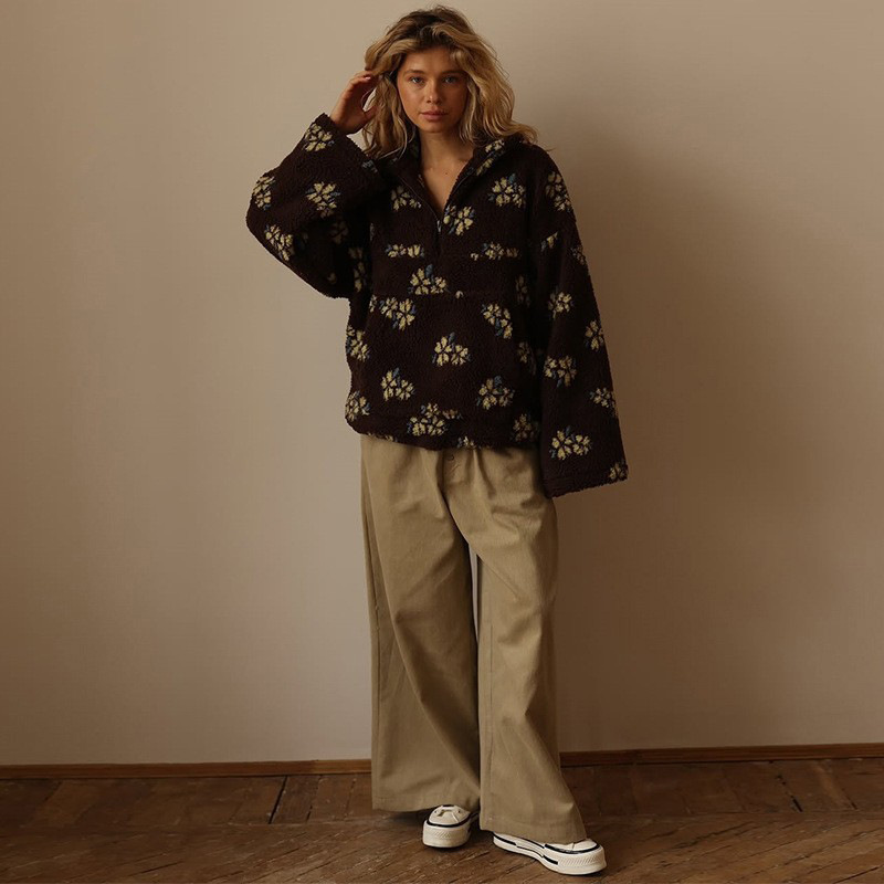 Sweater Sherpa Floral Setengah - Sherpa Hoodie Fleece ulasan dan harga