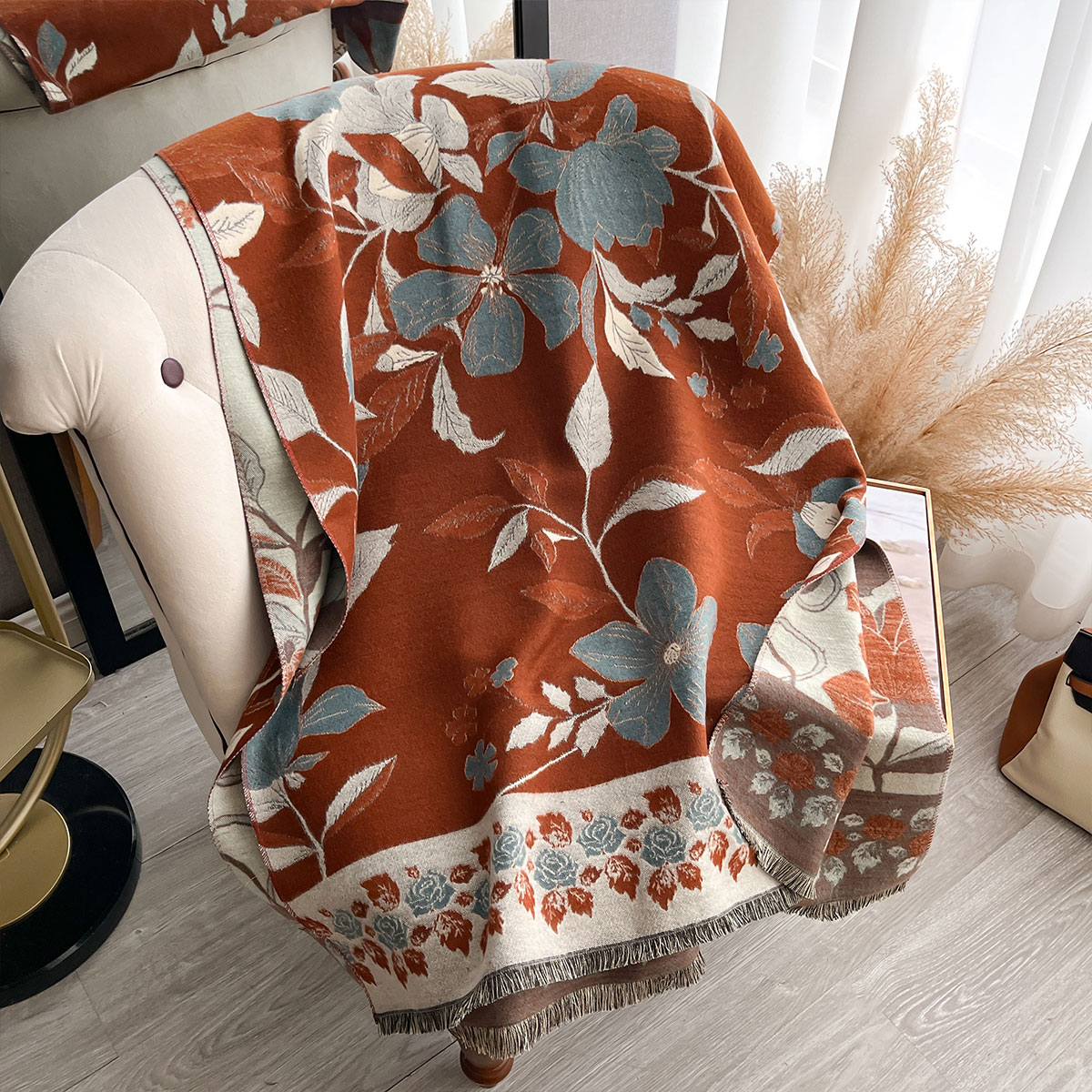 Syal Jacquard Kasmir Dua Sisi  - Cashmere Pashmina Wrap ulasan dan harga
