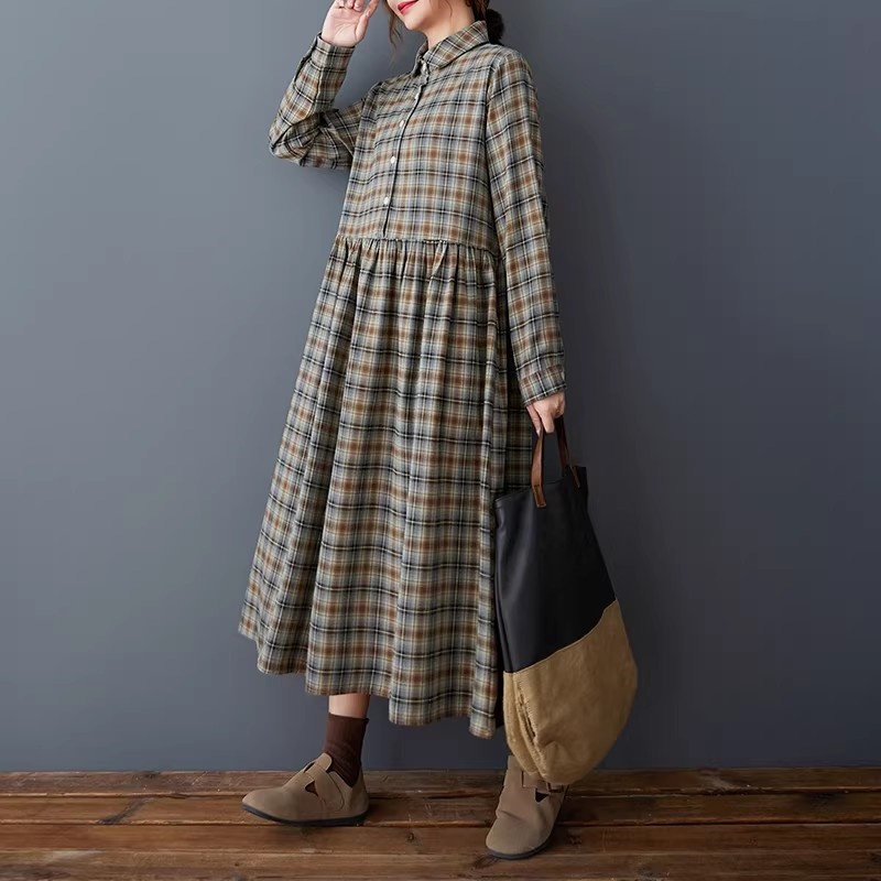 Gaun Kemeja Kotak-kotak Retro  - Flannel Shirt Lined ulasan dan harga