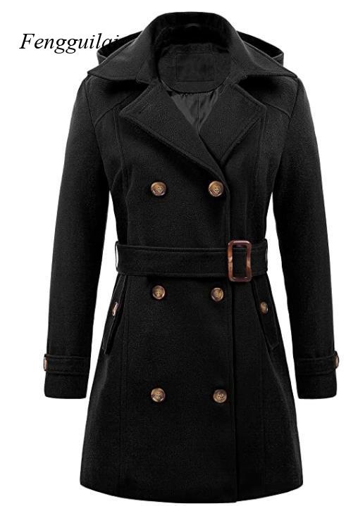 Jas Wanita Hitam Berkerudung M - Wool Coat Peacoat ulasan dan harga