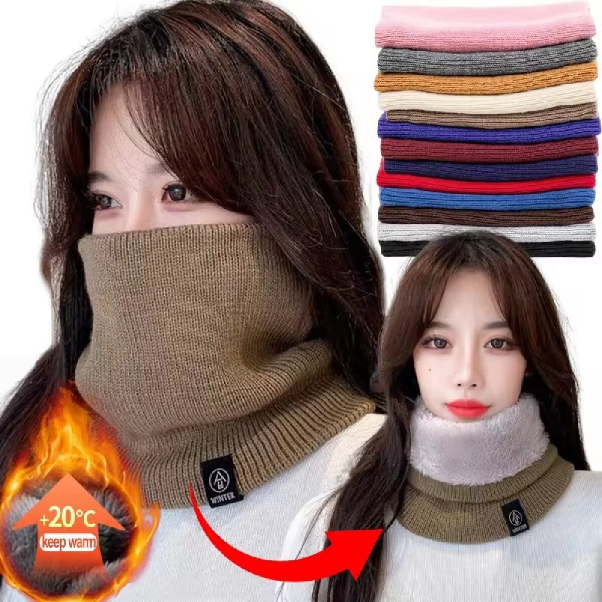 Syal wol rajut wanita, padat m - Neck Gaiter Fleece ulasan dan harga