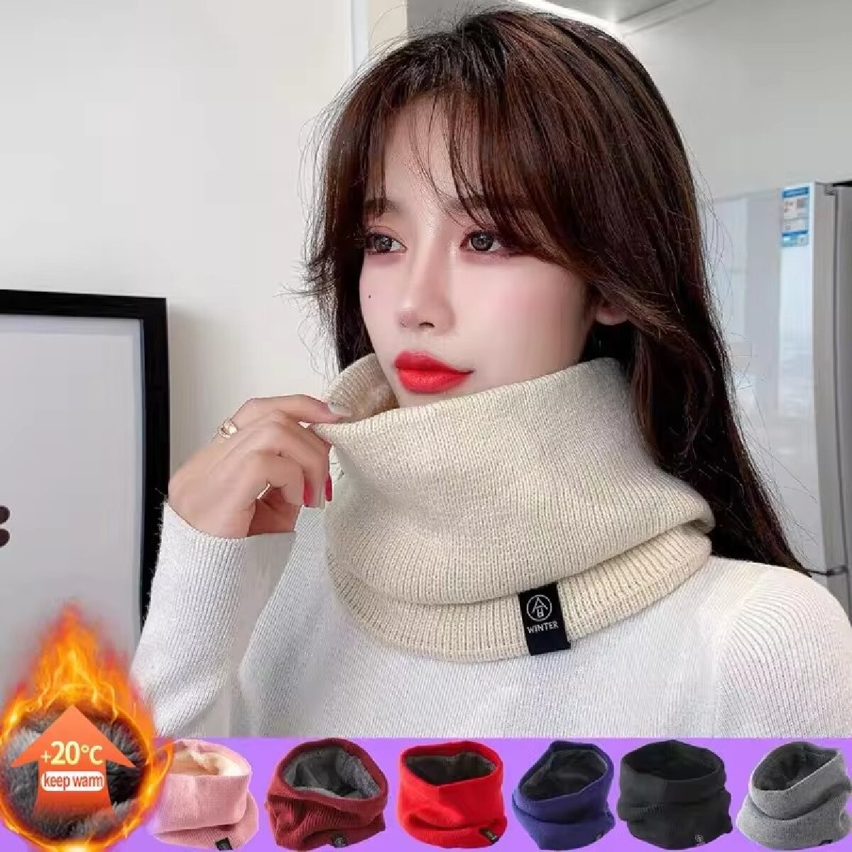 Syal wol rajut wanita, padat m - Neck Gaiter Fleece ulasan dan harga